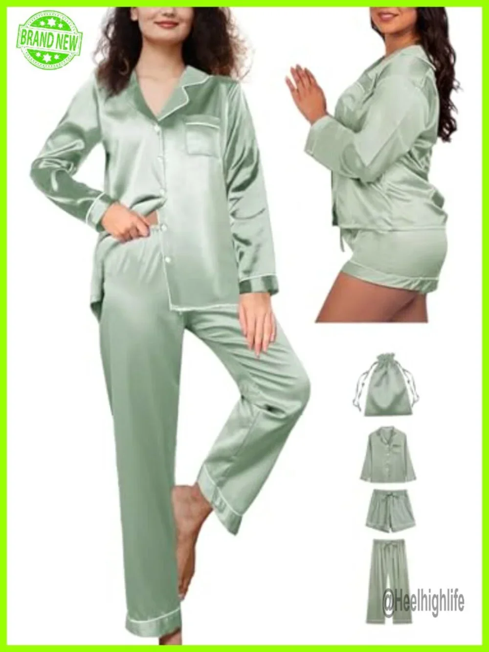4pcs Satin Pajama Set with Pouch Bag